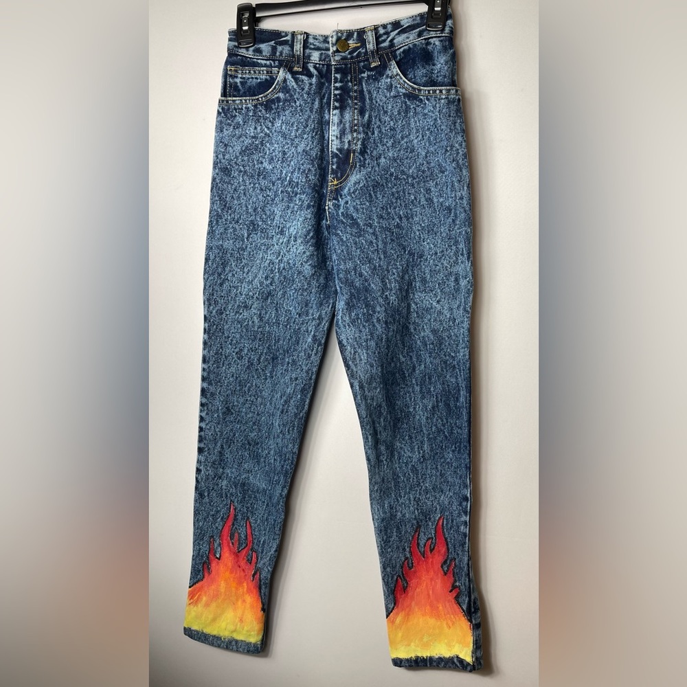 VTG 80’s Guess Jeans Acid Wash Denim Size 28 Painted Flame  Georges Marciano USA